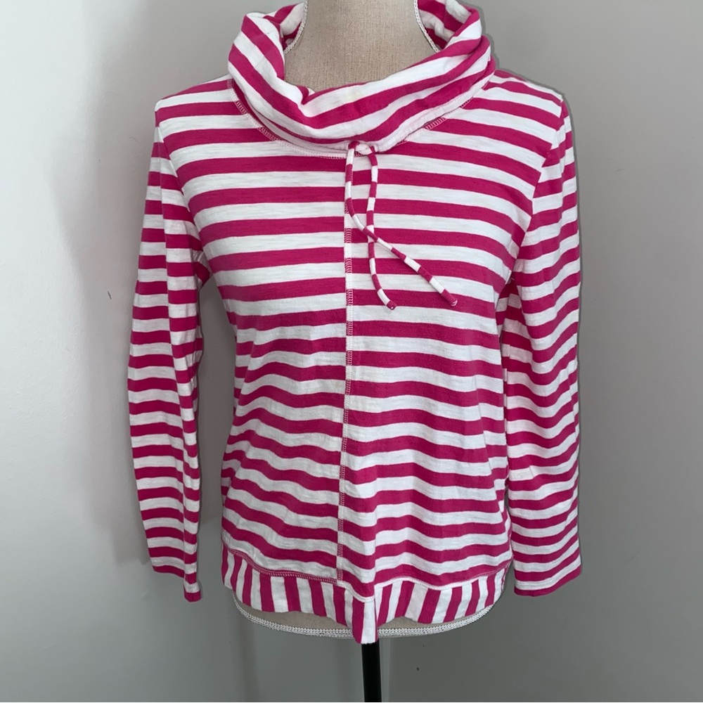 Chico’s Zenergy hot pink white striped cowl neck knit top pullover sz 0 Small
